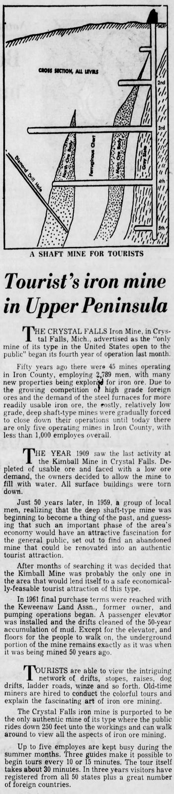 Crystal Falls Iron Mine - Jun 2 1963 Article (newer photo)